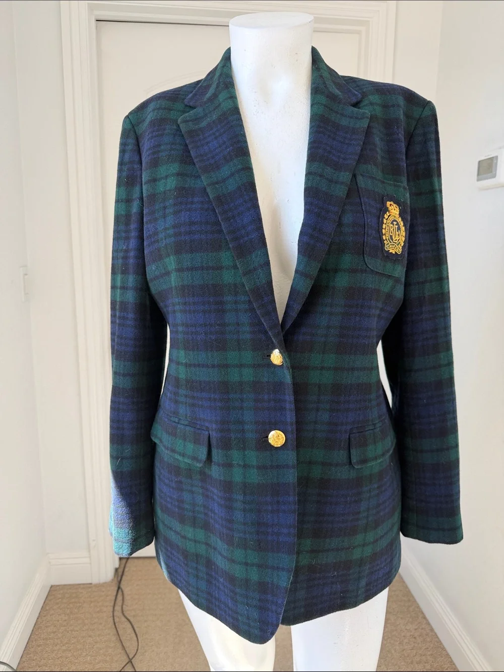 Lauren Ralph Lauren Black Watch Plaid Wool Cashmere Crest Blazer Jacket 16 - Picture 2 of 13
